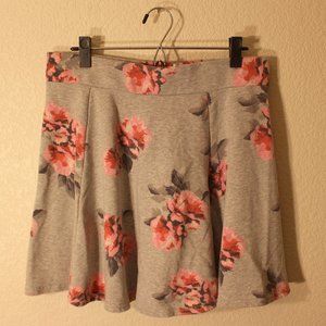 Grey Mini Skirt with Pink Flowers
